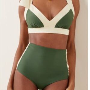 Johanna Ortiz Green and Cream Bikini with Vintage High-Waist Design